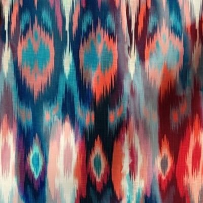 Ikat with watercolor pattern brown blue red