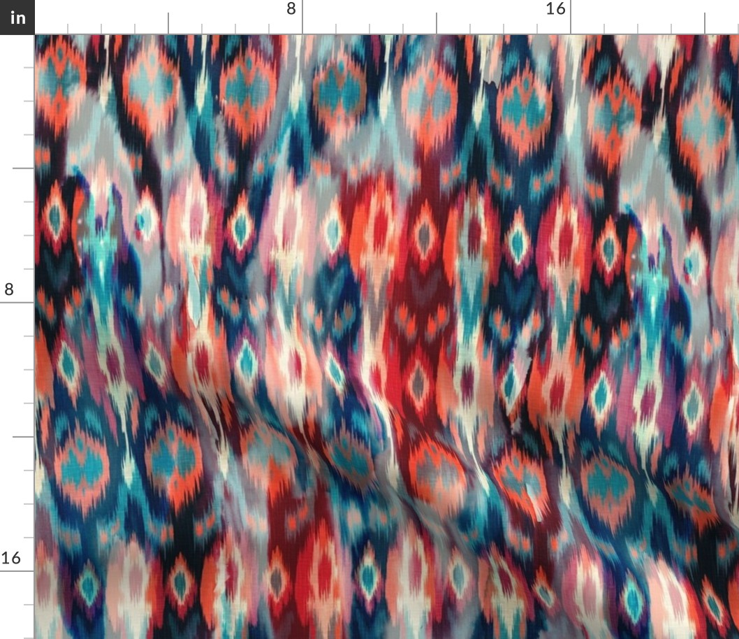 Ikat with watercolor pattern brown blue red