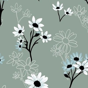 (s) Blue Chamomile  (Daisy summer field in light brown, white and teal)
