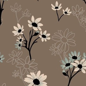 (s) Brown Chamomile  (Daisy summer field in light brown, white and teal)
