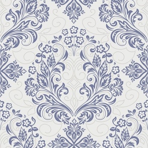Intricate Blue and White Victorian Damask Pattern