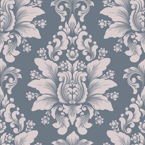 Classic Floral Damask Pattern in Elegant Grey and White