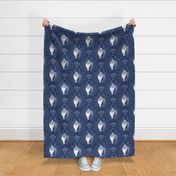 sea shell damask - navy blue for coastal home decor and wallpaper