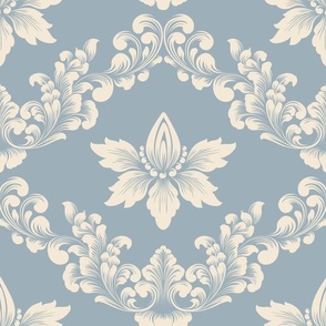  Symmetrical Baroque Damask Design in Classic Blue and White