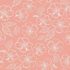 Sketched dogwood floral/ western desert / summer pink and white