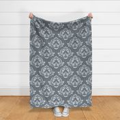 Luxurious Grey Damask Pattern with Swirling Floral Motifs