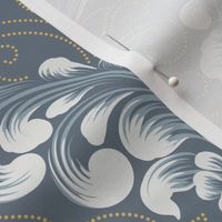 Luxurious Grey Damask Pattern with Swirling Floral Motifs