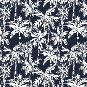 Tropical Palms Simple Small scale Navy blue  