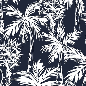Tropical Palms Simple Large scale Navy blue  