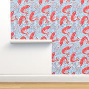 SHRIMPS Summer Coastal Ocean Beach Seafood in Seaside Blue Red - MEDIUM Scale - UnBlink Studio by Jackie Tahara