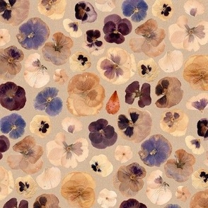 Bessie's Vintage Pansies on Oat Milk d0b397 / 9.4 x 9"