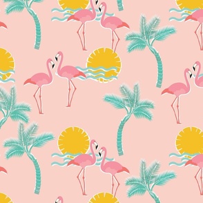 Tropical Beach Day Flamingo Pattern