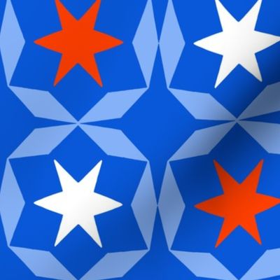 Mini Blue Star Hex Pennsylvania Dutch Flag Colors July Fourth Independence Day Retro Modern Summer Geometric Pattern