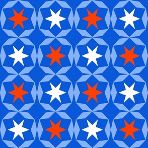 Mini Blue Star Hex Pennsylvania Dutch Flag Colors July Fourth Independence Day Retro Modern Summer Geometric Pattern