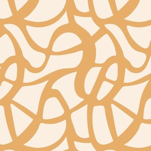 SMALL MODERN ABSTRACT WARM MINIMALISM FLOWING ORGANIC WAVY LINES EARTHY-ORANGE-CREAM-OFF WHITE