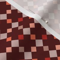 C006 - Small scale burgundy, red and peach coral  modern graphic geometric cross and tessellated squares, for unisex children's apparel, wallpaper, duvet covers, pillows and curtains