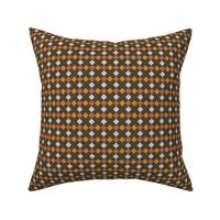 C006 - Small scale charcoal grey and orange modern graphic geometric cross and tessellated squares, for unisex children's apparel, wallpaper, duvet covers, pillows and curtains