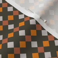 C006 - Small scale charcoal grey and orange modern graphic geometric cross and tessellated squares, for unisex children's apparel, wallpaper, duvet covers, pillows and curtains