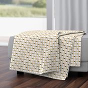C006 - Small scale off white, mustard and dark charcoal modern graphic geometric cross and tessellated squares, for unisex children's apparel, wallpaper, duvet covers, pillows and curtains