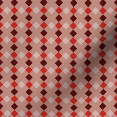 C006 - Small scale beige, red and brown modern graphic geometric cross and tessellated squares, for unisex children's apparel, wallpaper, duvet covers, pillows and curtains