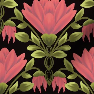 Heirloom Elegance: Vintage Red Dahlia Majesty, Black,Medium