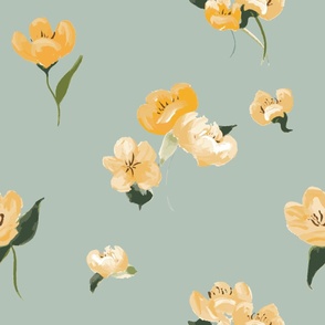 Yellow Buttercup Flowers with Sage Green Background