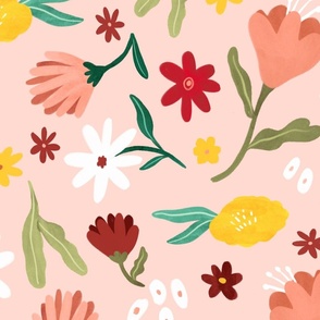 Spring Florals on Dusty Pink - Large Print