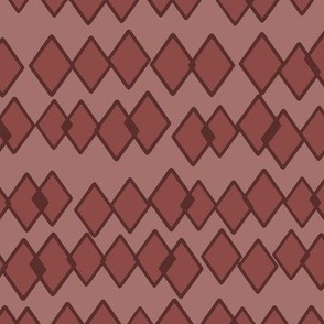 Modern Geometric Hand Drawn Scattered Diamonds: Messy Rows of Overlapping Diamonds in Brick-Red Monchromatic Tones