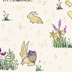 Woodland Rabbits, Bunnies, Baby Chicks and Easter Eggs in Orange - ©Lucinda Wei