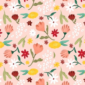   Spring Florals on Dusty Pink - Small Print