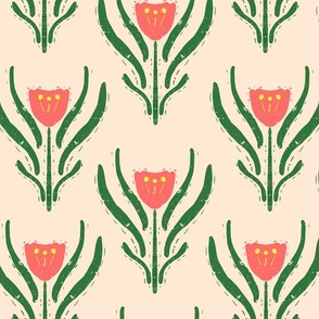 tulips dark pink and green