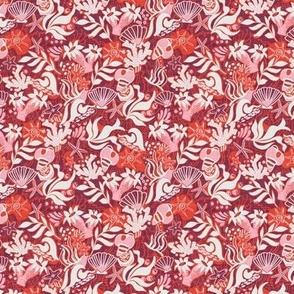 SMALL: Beach Rockpool: Starfish, coral beachy Textured Design Pink Maroon and red