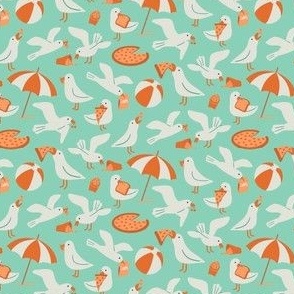 Happier than a Seagull with a French Fry (Tiny / Extra Small / Micro / Quilt Scale) (Teal / Orange)