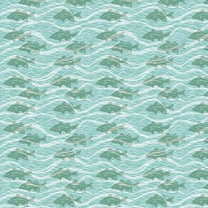 block print fish in water - Large