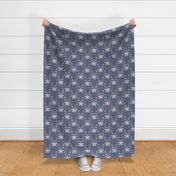 LARGE: Abstract minimal white Textured Flowers and Dotted Accents on dark blue-gray