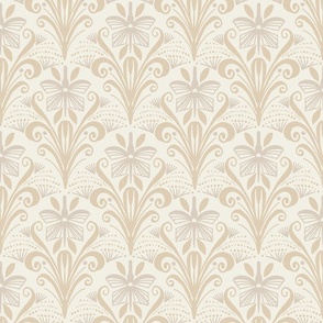 LARGE: Abstract minimal natural line Textured Flowers and softer tan Dotted Accents