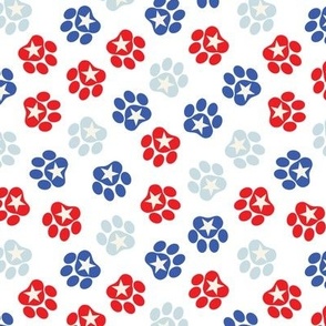 6x6  Fourth of July dog paws, red, white, blue on white