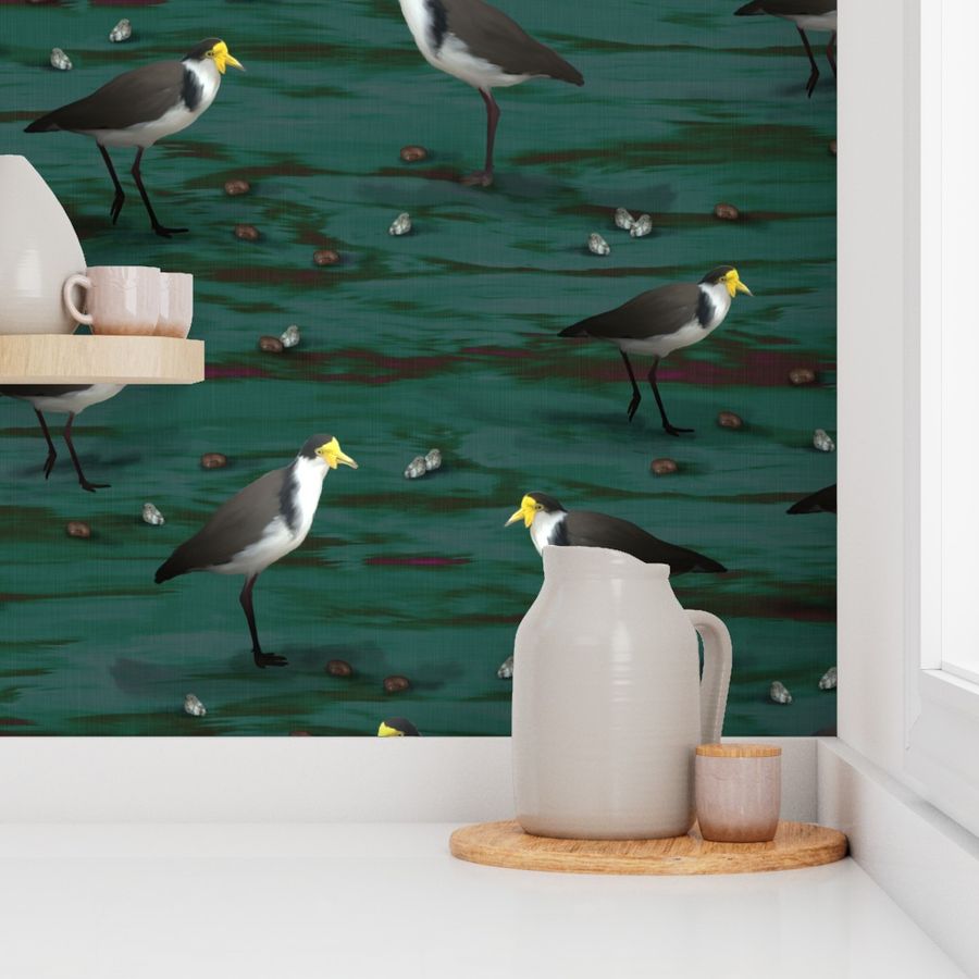 Freshwater Riverbed Coastline Lapwing Seabirds, Common Beach Seashore Animals, Sandy Beach Wildlife, Teal Green Beach House Decor, Sea Green Ocean Landscape, Beach Themed Feature Wall, Small Gray White Birds, LARGE SCALE