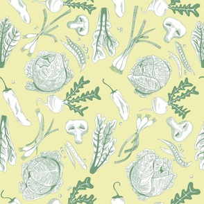Hand Drawn Veggies / Vegetables - Yellow and Green