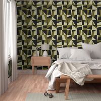 Abstract Chequered Squares - Olive Green