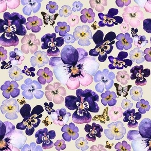 Medium Purple Pansies on cream