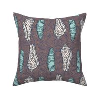 Large Block Printed Shells on the Beach in earthy palette with mint green 