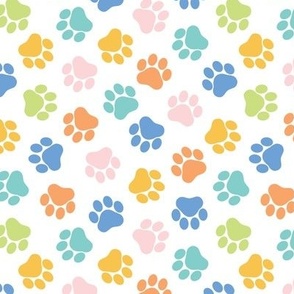 6x6 Pink, green, teal, blue, yellow, orange dog paw prints  