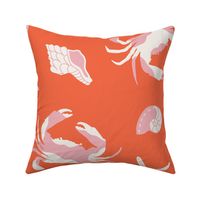 Large - Crustacean Core - Cute beach crabs and shells in red and pink