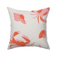 A trip to the beach - Cute beach crabs and shells in red and pink