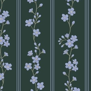 Forget Me Not Flowers with Stripes | Dark Green