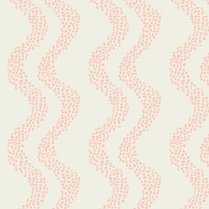 (M) Abstract dot wavy stripes in off white and coral pink clay hand drawn expressive dots