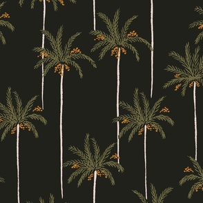 Thin minimal date palms - forest green, gold and black //   Big scale