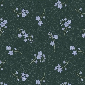 Forget Me Not Flowers Tossed | Dark Green