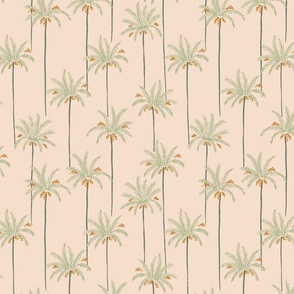 Thin minimal date palms - sage green, brown and pastel pink  //  Small scale